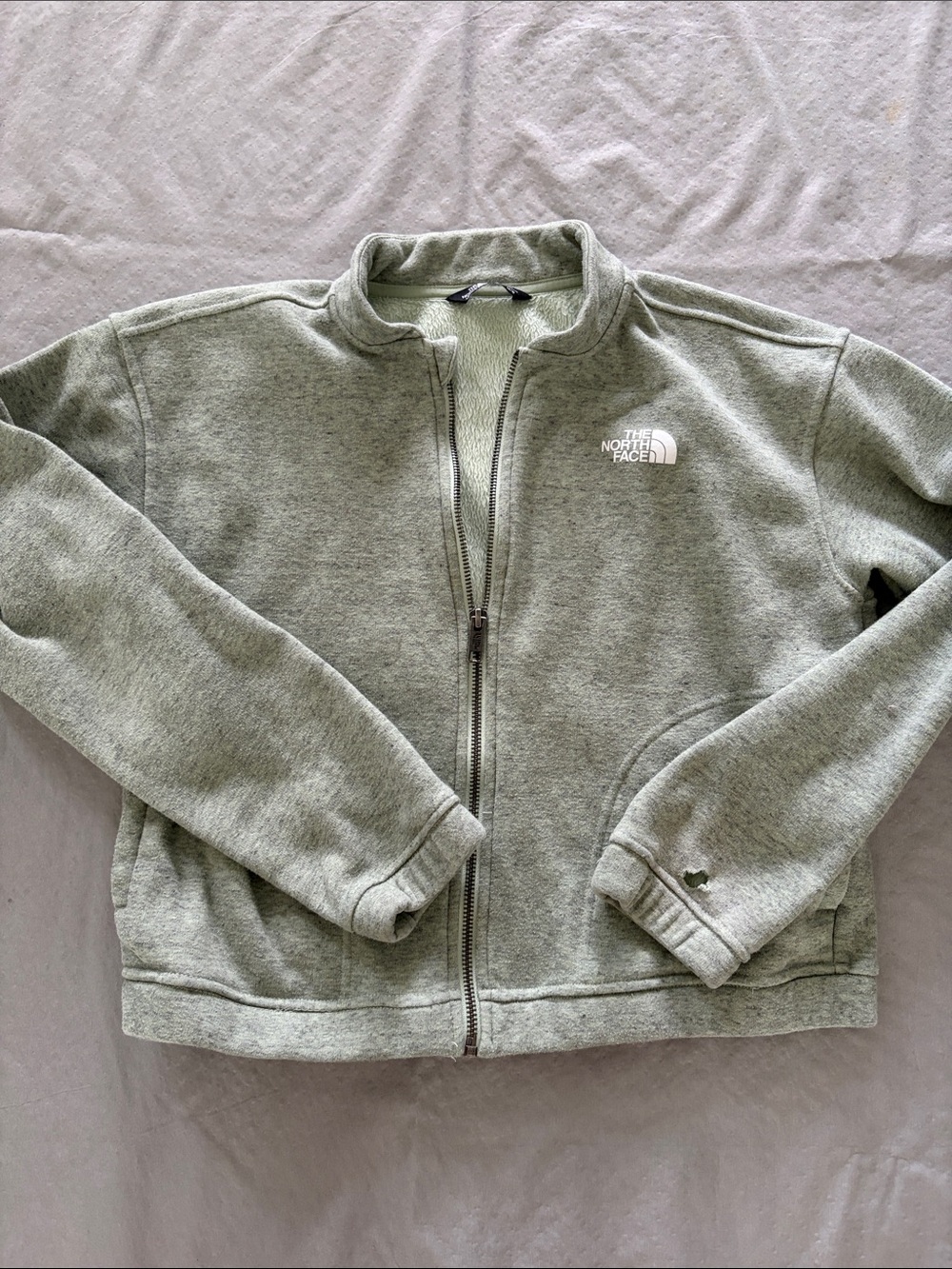 The North Face Heather Light Green Full-Zip Fleece